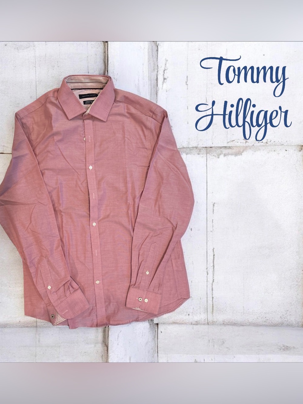 Tommy Hilfiger Mens Pink Supima Cotton Stretch Slim Fit Shirt M 15.5 34/35
